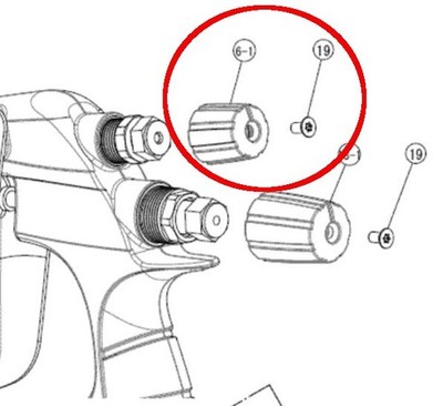 ANEST IWATA part 93506462 Gold nob, 93506980 Screw Drawings 6-1 and 19 WS-400