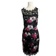 White House Black Market Dress 8 Black Floral Lace Satin Cocktail WHBM NWT