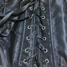 Black Lace Up Boned Underbust Corset Bustier Top Plus Size Witchy Goth Satin 4XL