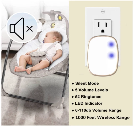 Timbre inalámbrico 1000 pés, diseño elegante, 5 volúmenes, modo silencio y LED - Imagem 4 de 4