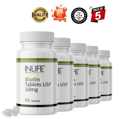 5 Pack IN.LIFE Biotin 10000mcg Vitamin B7 60 Tablets