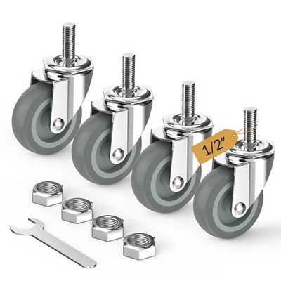 Caster Wheels 3 inch with No Brake Stem Casters, 1/2 -13 x 1-1/2 (Stem Diameter