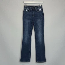 Judy Blue Jeans Womens 5/27 Slim Bootcut Split Hem Stretch Distressed Dark Wash