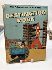 Vtg 1960 Herge Adventures of Tintin Destination Moon 1st GOLDEN PRESS Edition