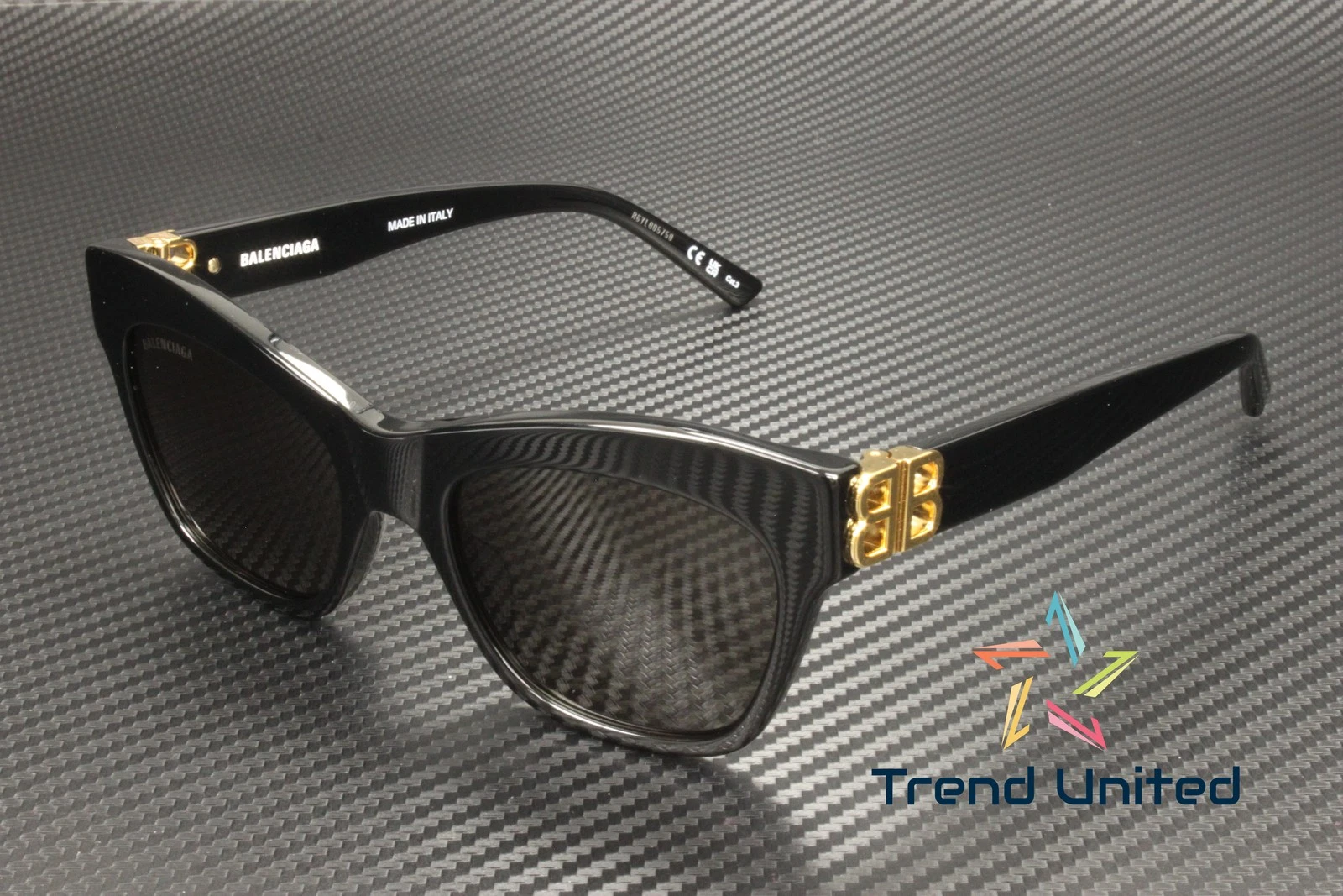 BALENCIAGA BB0132S 001 Cat Eye Black Gold Grey 53 mm Women's Sunglasses OBI 01