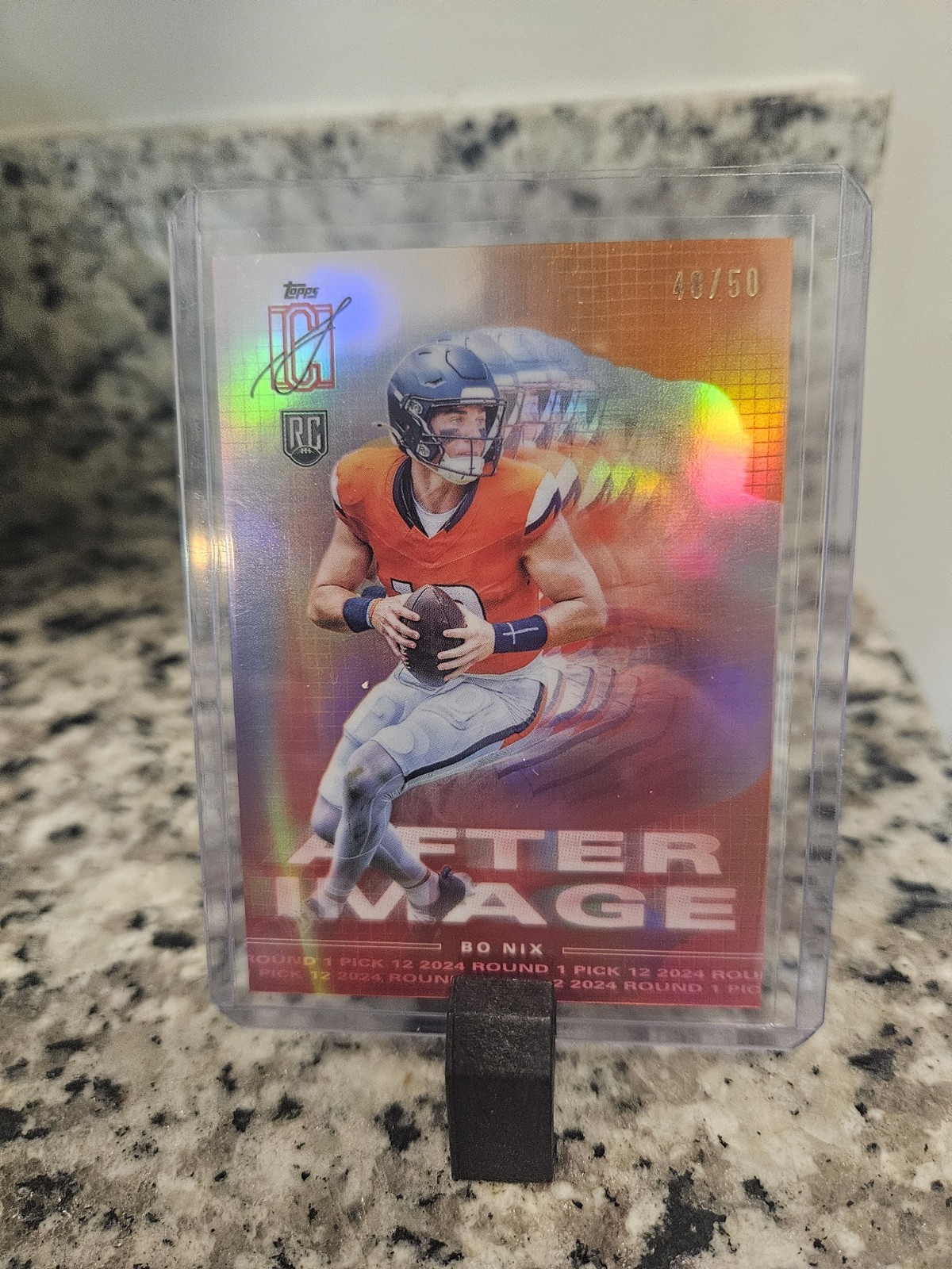 2024 Topps Signature Class Bo Nix After Image Orange /50 Color Match RC Broncos