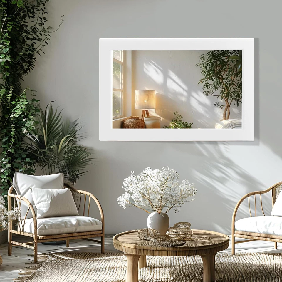 Espejo de pared rústico de 40""x30"" para baño con marco de madera blanca, espejo rectangular... Foto 2 de 4