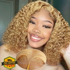 Honey Blonde Curly Bob Wig 12" 13x6 HD Glueless Lace Front Human Hair