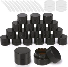 20Pcs 5ml Round Glass Jars with Liner Lids Spoons, 0.17oz 0.17 oz/ 5ml, amber 