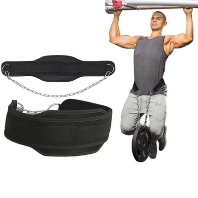 Gewichtheben Dip Gürtel Neopren Rücken Gym Gürtel mit Kette für Fitness Bodybuildi - Bild 1 von 4
