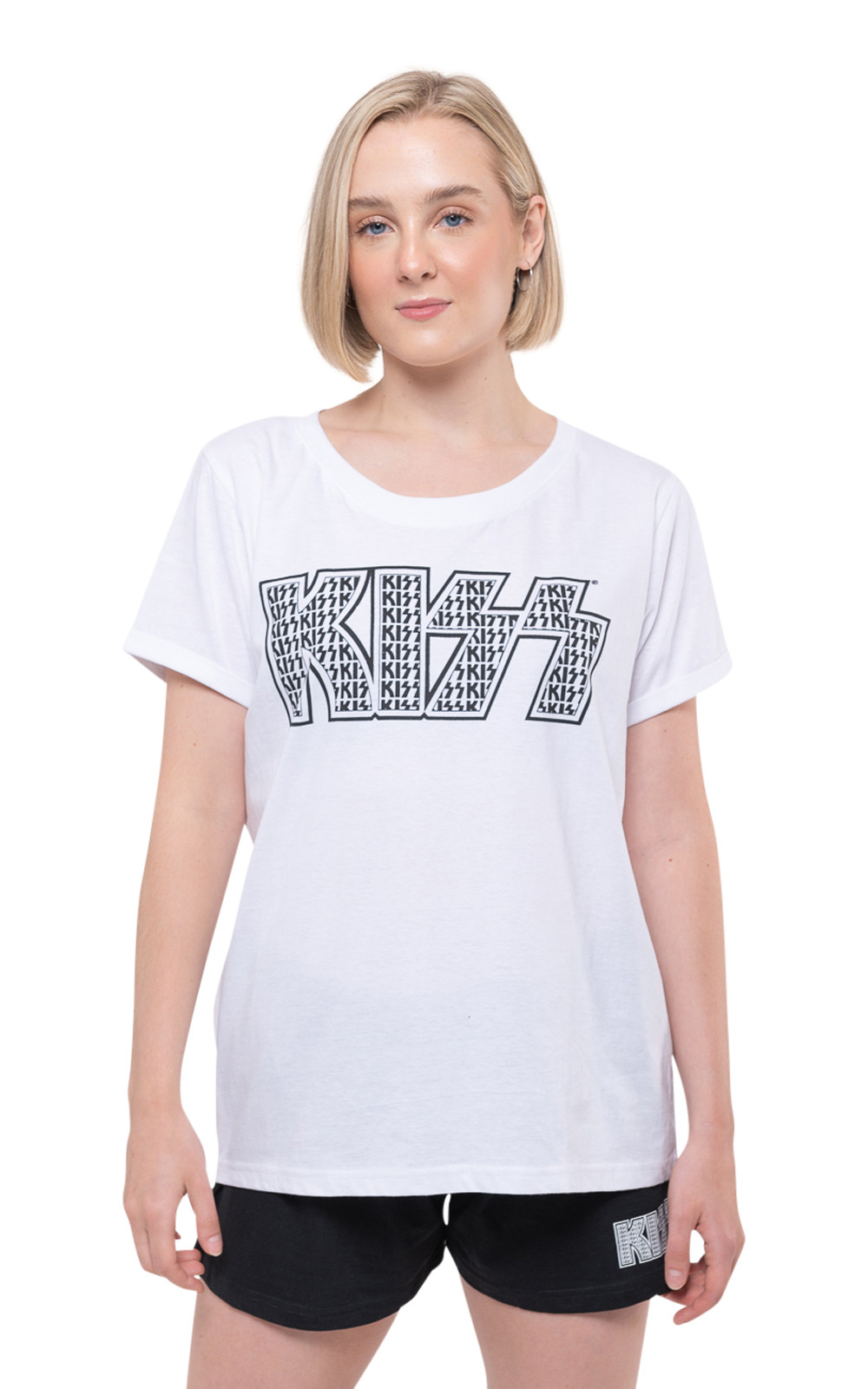 KISS Pyjamas Band Logo Infill new Official Womens White & Black