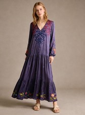 NWOT JOHNNY WAS Tuscan Tiered Floral Embroidered V-neck Maxi Dress Size S