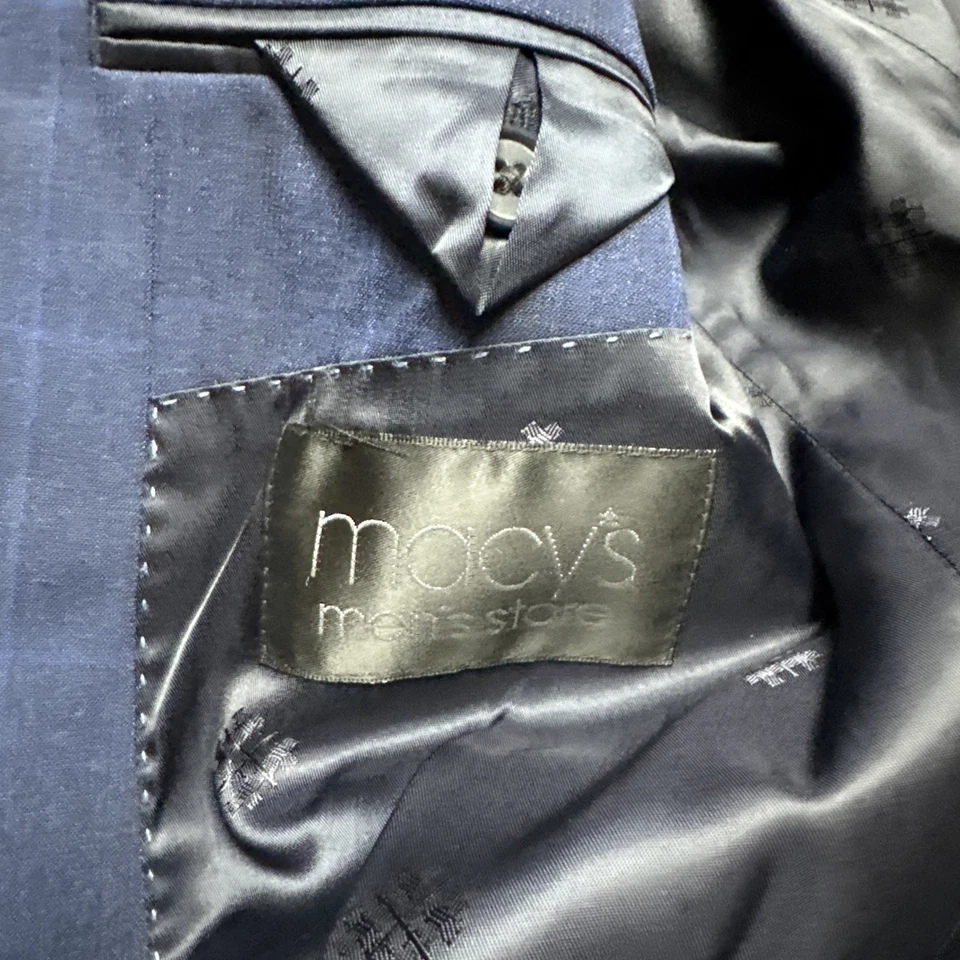 Ryan Seacrest 2 Piece Suit Men Sz 40L Jacket Pants 32 x 30 Blue Plaid Blazer - Image 4 of 4