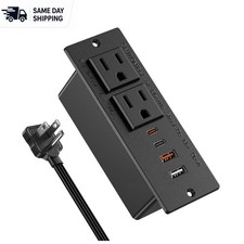 Elegant Recessed Power Outlet with Dual USB-C, 4 USB  2 AC Ports - Black