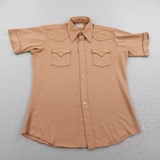 Vintage H Bar C Shirt Mens XL Long Tail Brown Western Pearl Snap Rodeo 70s
