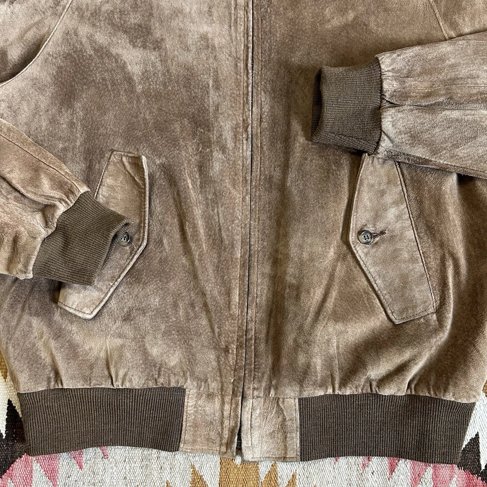 Винтажная замшевая кожаная куртка-бомбер LL Bean в военном стиле сделано в США размер 42 — коричневая - Изображение 3 из 4