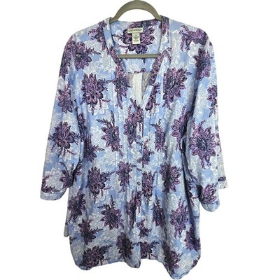 Catherines Womens Floral Top Plus Size 3X Pintuck Button Front Comfort Romantic