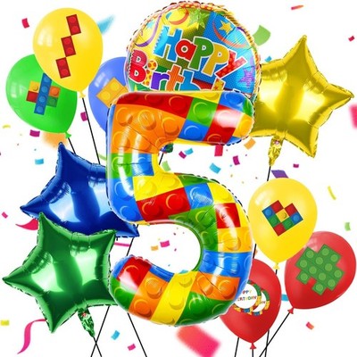 40 Inch Building Block Number Balloon, Colorful Number Block Foil Number 5 Ba...
