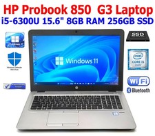 HP ELITEBOOK 850 G3 LAPTOP i5-6200U 2.30GHz 8GB RAM 256GB SSD WIN11 PRO WIFI CAM
