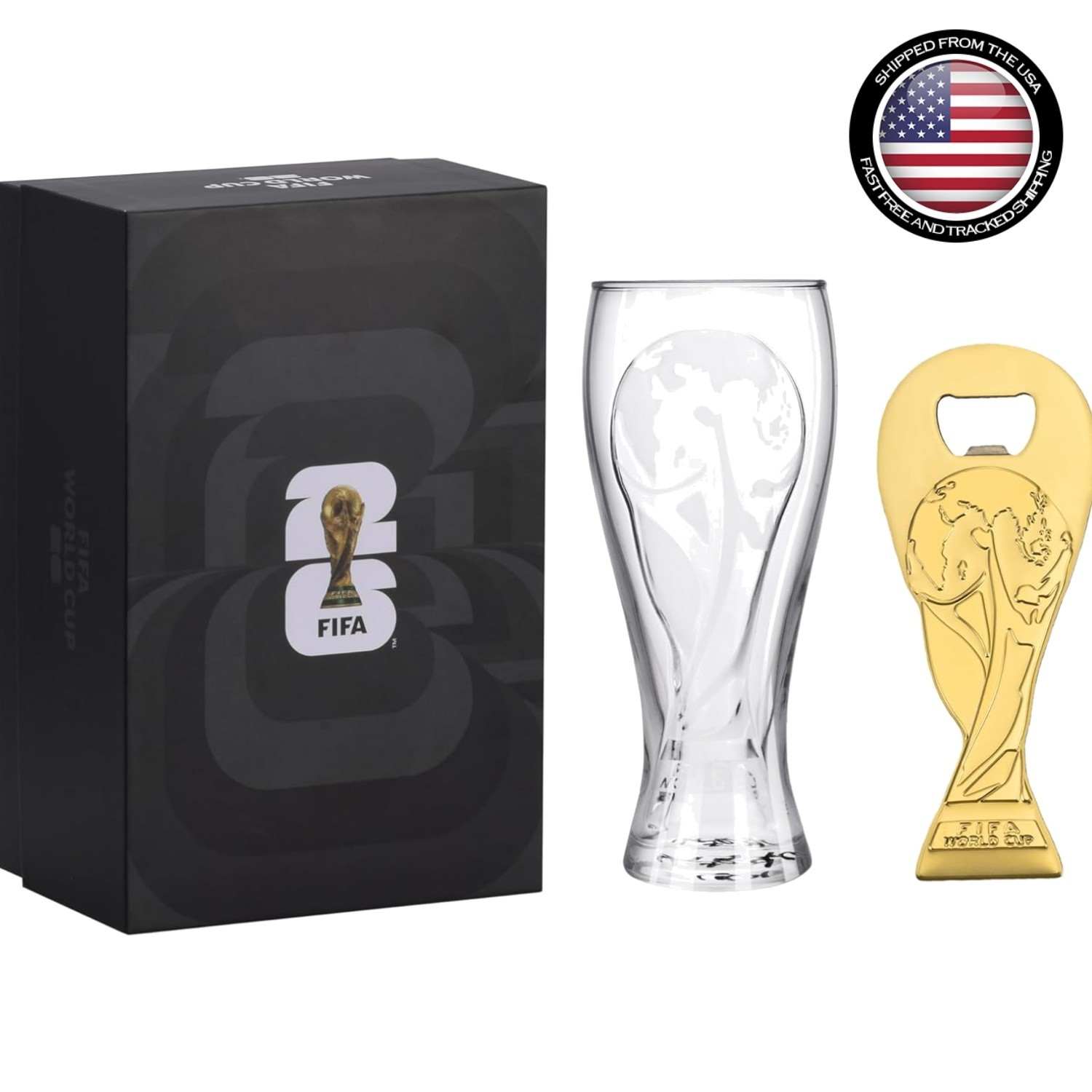 【新品　未使用】FIFA World Cup 2026 ビアグラス　2個 Official FIFA 2026 Beer Glass & Bottle Opener Gift Set - Celebrate