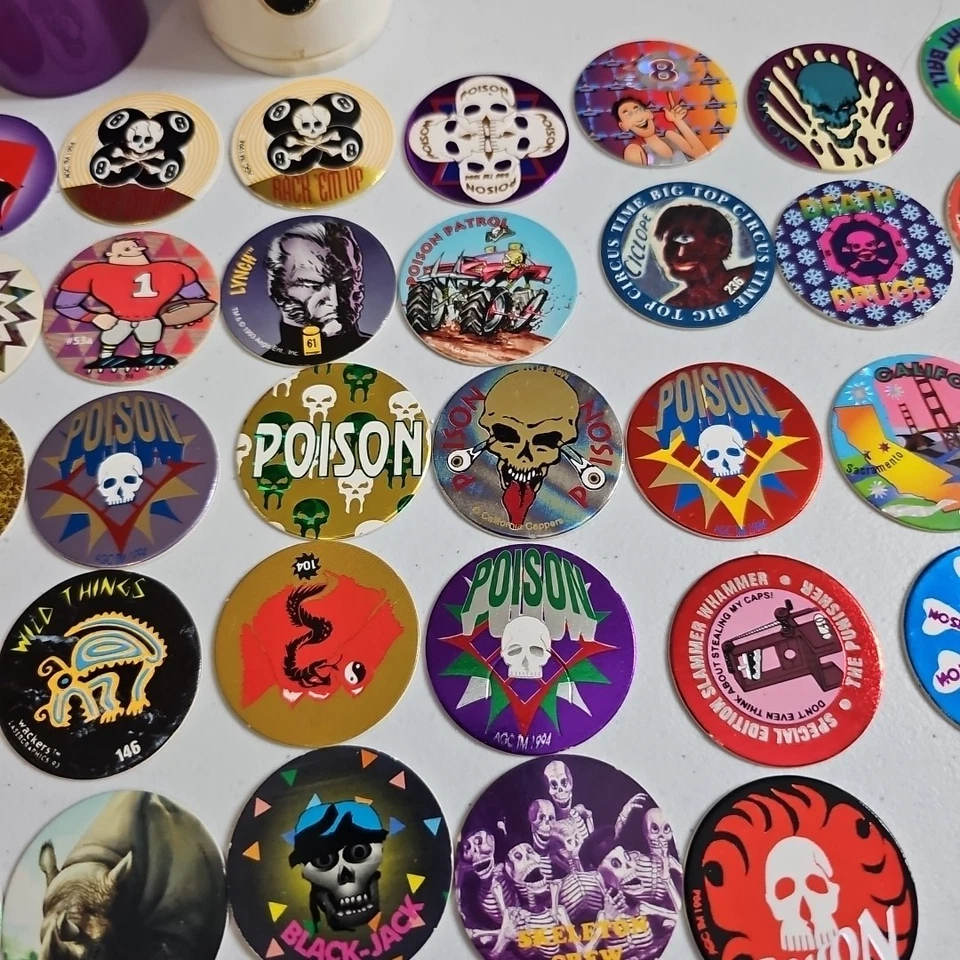 Vintage Pogs Milk Caps Lot Mixed Lot Of 169 W/ Slammers & Containers 90's - Image 4 of 4
