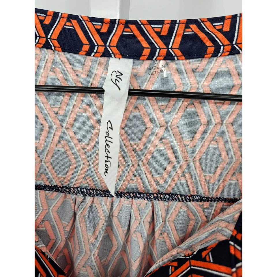 Blusa sin mangas NY Collection para mujer talla L azul marino y naranja geométrica Foto 3 de 4