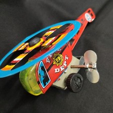 Deadstock Tin Fire Department Helicopter Toy Showa Retro Vintage Wind-Up