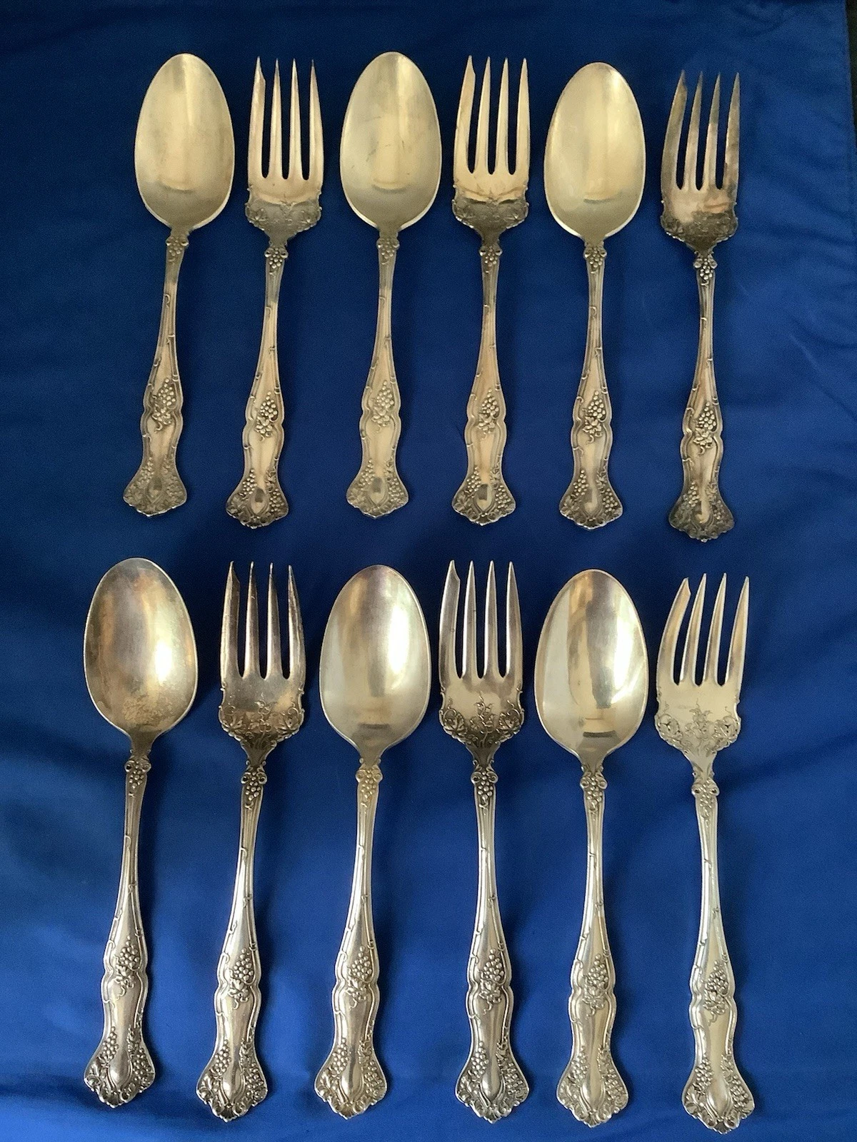 6 SETS Rogers Vintage Grape Silverplate Serving Spoons and Forks
