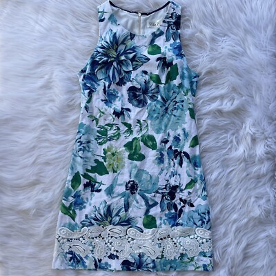 NWOT Women's Size 4 Eliza J Blue Green Floral Shift Dress Lace Trim | eBay NWOT Women's Size 4 Eliza J Blue Green Floral Shift Dress Lace Trim | eBay