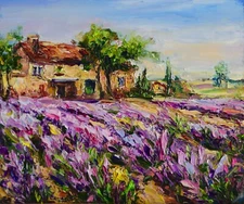 Lavender Field Provence Landscape Painting Original Modern Impressionism 6 x 7