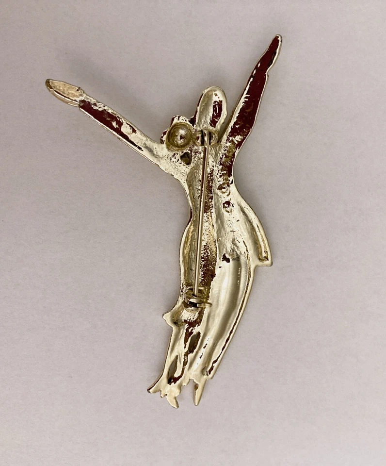 Broche vintage dançarino de salão strass tom dourado música dança estrela amor - Imagem 4 de 4
