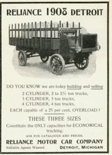 1908 Original Reliance Truck Ad 2-3-4 Cylinders + Schlosser Truck & Car Motors
