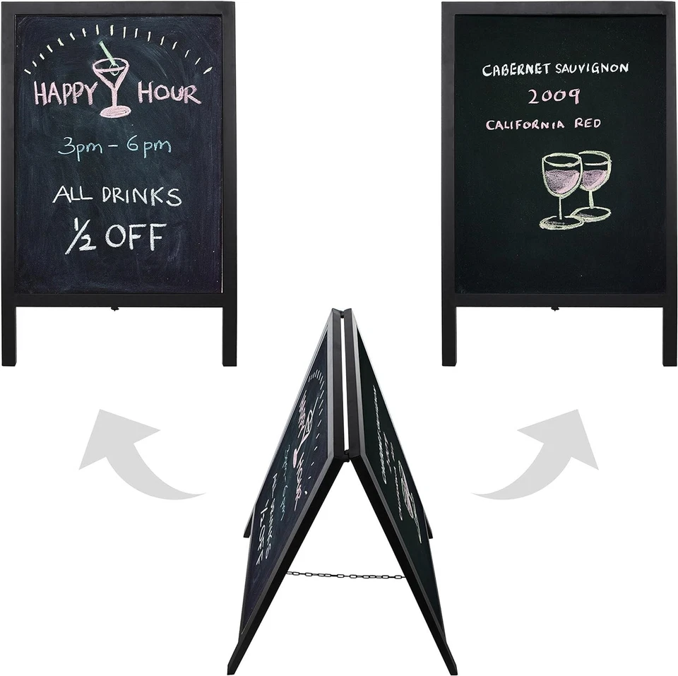 Black Metal A Frame Chalkboard Sign, Freestanding Sidewalk Sandwich Board Sign - Image 3 of 4