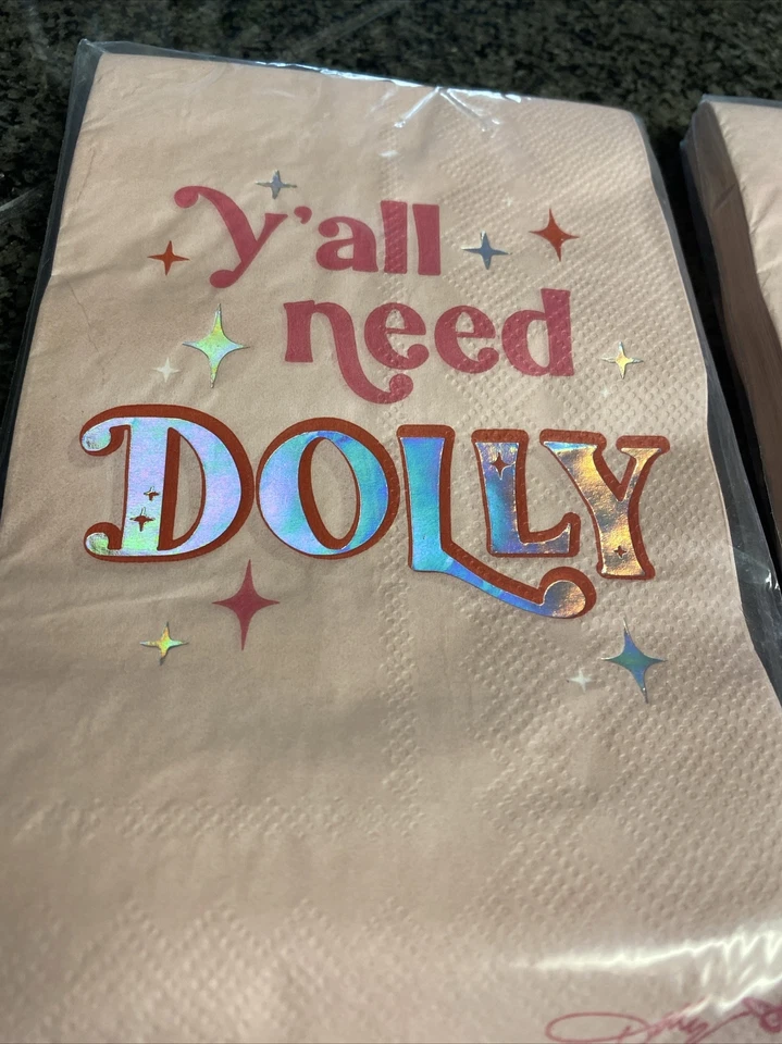 2 paquetes ~ 16 servilletas toalla para invitados Dolly Parton lámina de plata rosa "Ya'll Need Dolly" Foto 3 de 4