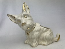 Adorable Vintage Scottie Scottish Terrier Dog Figural Planter Cream And Gold