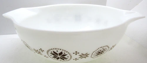 Vintage Pyrex Cinderella Bowl #444 Town and Country Large 4 Qt Bowl White Brown