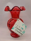 Fenton Pink Cranberry Melon Vase 5.5 Inch Tall Ruffled Top Art Glass