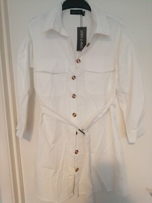 I Saw It First Drop Shoulder Belted Oversized Shirt Dress White Size 4