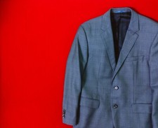 HUGO BOSS Men Blue 100 Virgin Wool Gray Check Jacket Size 50 / L Button Blazer