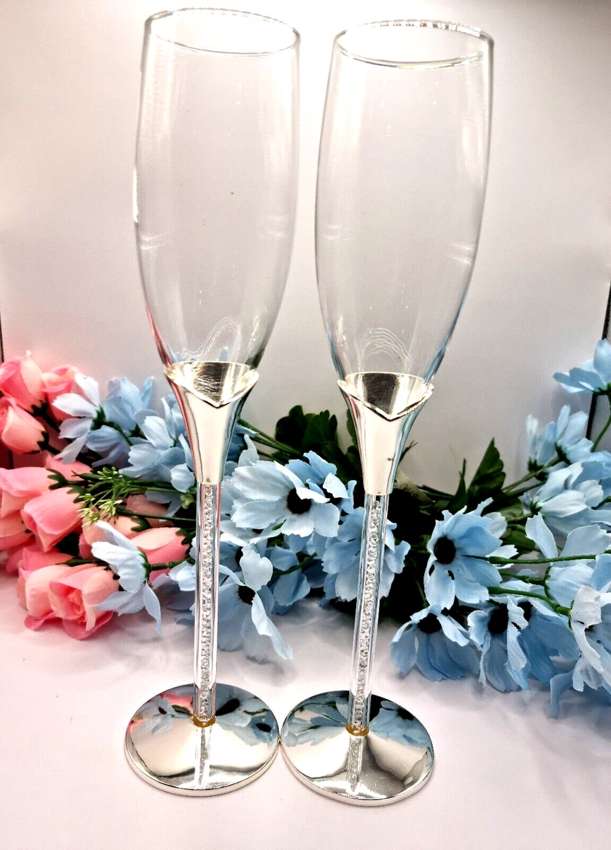 SECONDS SALE Wedding Champagne Tulip Toasting Glasses Flutes Crystal Beads  Stem