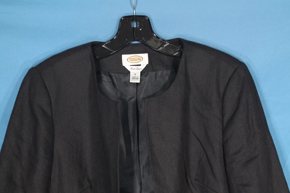 CHAQUETA/TOPPER DE COLECCIÓN TALBOTS Peso Medio LINO IRLANDÉS Negro FRENTE ABIERTO Imitación Bolsillos 6 Foto 2 de 4