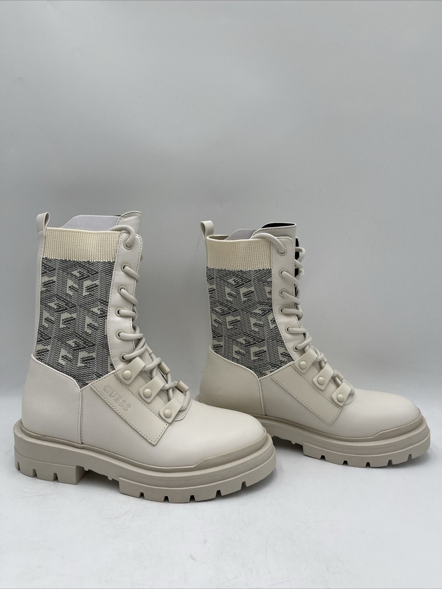 NWB GUESS Women's Odalis Lace Up Combat Boots White Size