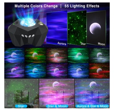 ''Starry Night: 3-in-1 LED Galaxy Moon Projector - 55 Lighting Effects, Bluetooth