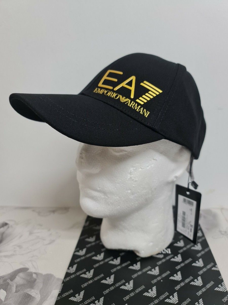 EMPORIO ARMANI EA7 Classic BLACK/GOLD TRAINING VISIBILITY LOGO CAP AUTHENTIC