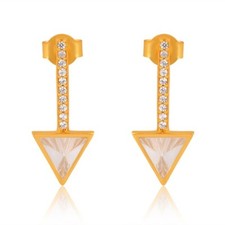 18k Gold Plated Sterling Silver Blue Chalcedony & CZ Drop Earring Gift For Her