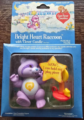 Vtg 1980's Care Bear Cousins Bright Heart Raccoon w/ Clever Candle - Brand New