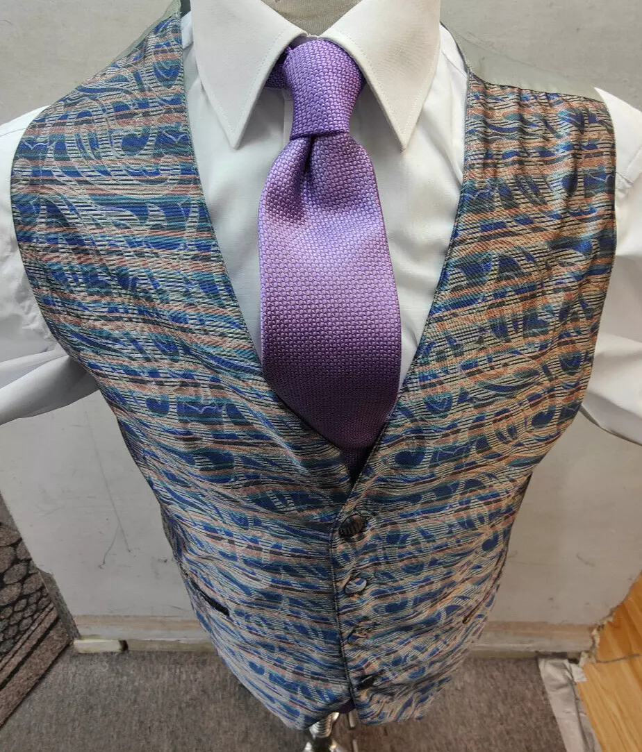 Men s Pure Silk Patterned Waistcoat Medium 40R eBay