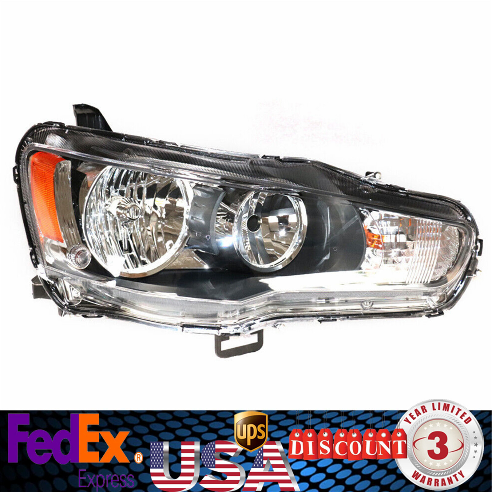 Right Headlight For 2008-2017 Mitsubishi Lancer Passenger Side Halogen Head Lamp