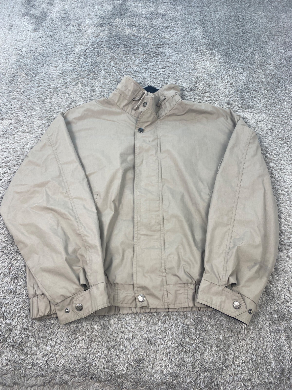 Dunlop Jacket Mens 2XL Beige Nylon Boxy Lined Windbreaker Rain Coat Vtg 90s Y2K