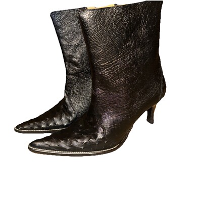 Greta By Arango boots Genuine leather Ostrich Black Pointy Siz